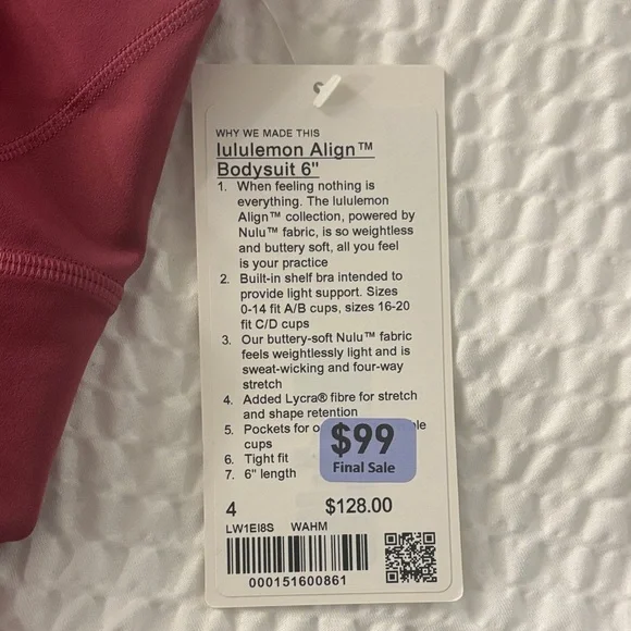 Lululemon Align 6 Bodysuit NWT With Built In Bra A/B